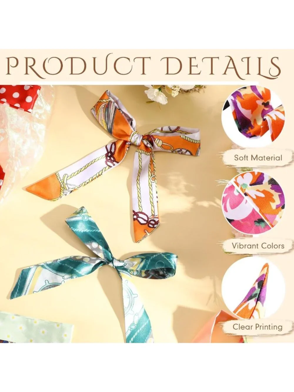 60 Pcs Women's Handbag Scarves - Satin Hair Purse Ribbons & Silk Headbands